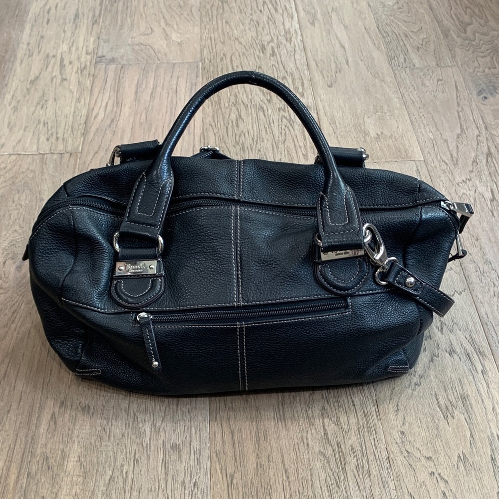 TIGNANELLO Black Leather Shoulder HandBg Purse Multi Compartments Roomy